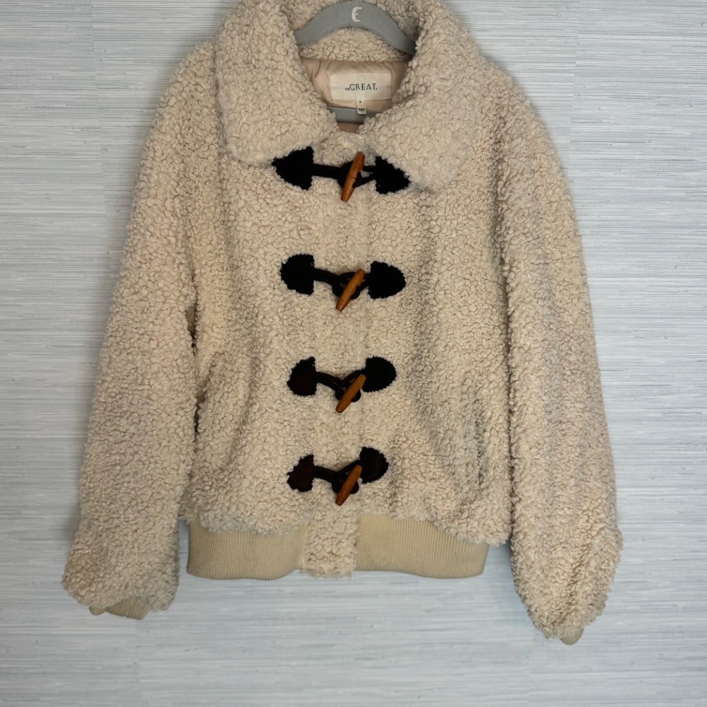 THE GREAT. Faux Shearling Toggle Jacket. Cream Size 0 (XS)